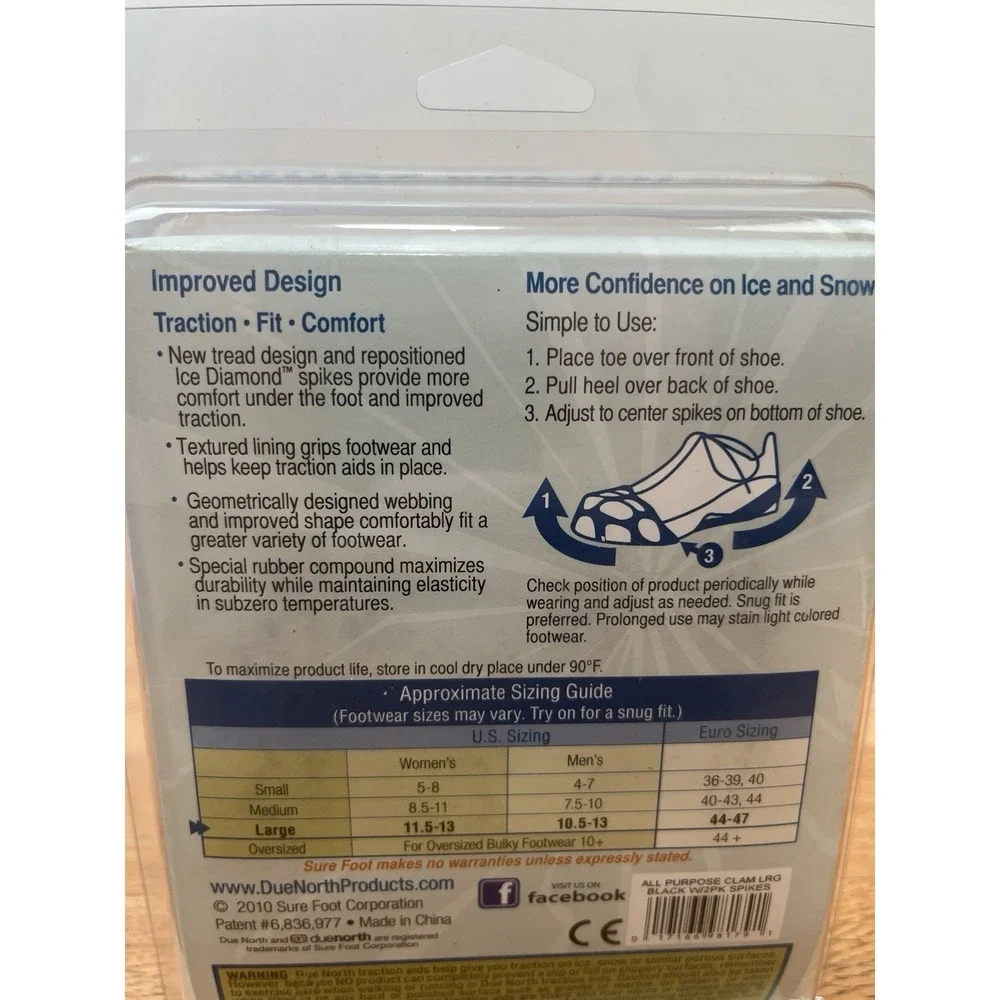 DueNorth All Purpose Traction Aids Shoe Spikes For Snow & Ice Size Large NEW